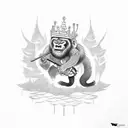 wu kong the mokey king swinging through a forest tattoo design idea