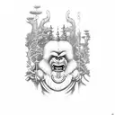 wu kong the mokey king swinging through a forest tattoo design idea
