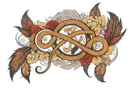 infinity sign with Zuko written on one side with a water colour feather in the background tattoo design idea