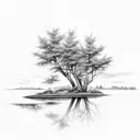 trees, creek, fish, clouds tattoo design idea