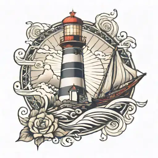lighthouse guiding ships tattoo design idea
