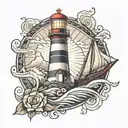 lighthouse guiding ships tattoo design idea
