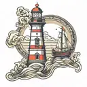 lighthouse guiding ships tattoo design idea