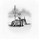 A tractor with chains whipping out of it in front of a tall spear going over wheat crops tattoo design idea