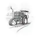 A tractor with chains whipping out of it in front of a tall spear going over wheat crops tattoo design idea