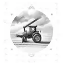 A tractor with chains whipping out of it in front of a tall spear going over wheat crops tattoo design idea
