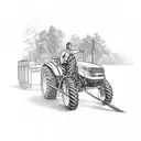 A tractor with chains whipping out of it in front of a tall spear going over wheat crops tattoo design idea