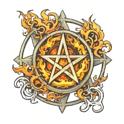 Pentagram with a circle of flames, tattoo, mixed with the idea of having some to involve gaming in the Pentagram tattoo design idea