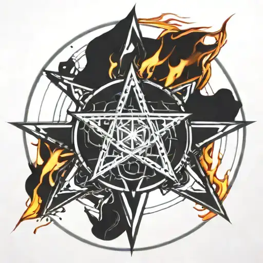 Pentagram with a circle of flames, tattoo, mixed with the idea of having some to involve gaming in the Pentagram tattoo design idea
