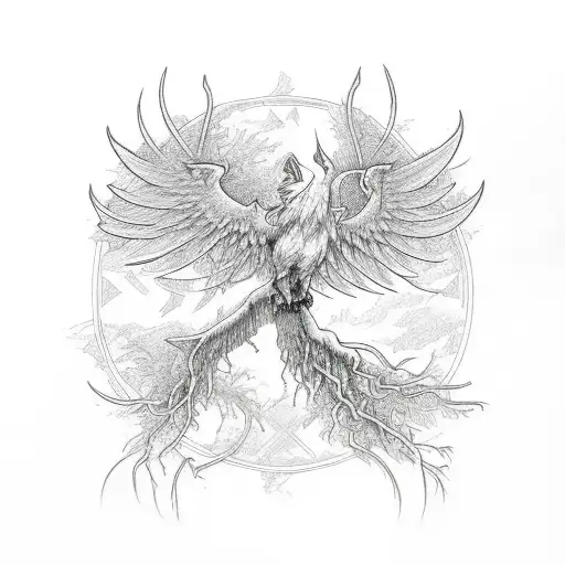  phoenix with a tree of life all in color tattoo design idea
