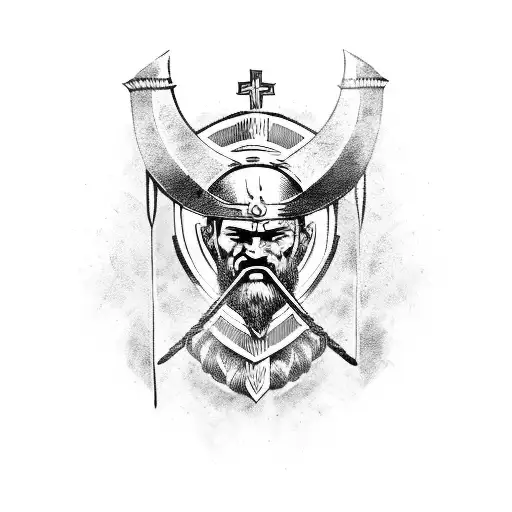 viking warrior and a spartan warrior covered with a cross tattoo design idea