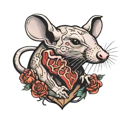 rat eats a human heart tattoo design idea