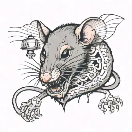 a rat eats a human heart tattoo design idea