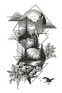 geometric nature scene tattoo design idea