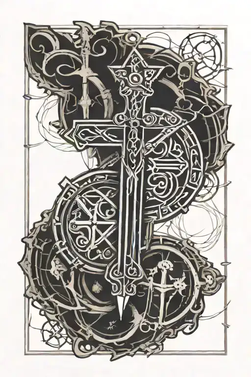 Combine elements of the St Benedict's medal with a knight templar symbol in a blackwork style tattoo design idea