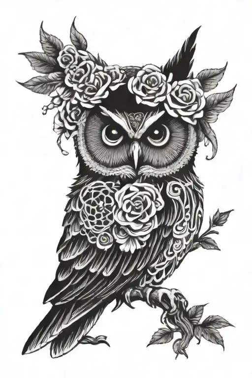 owl with catrina tattoo design idea