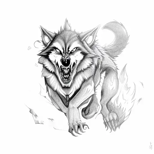 werewolf with fire tattoo design idea