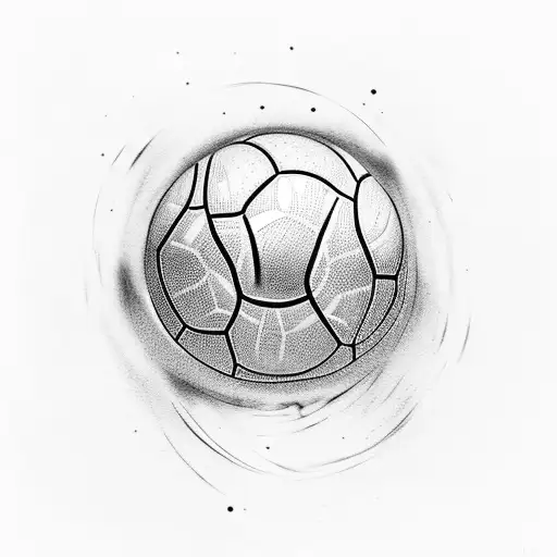 A basketball and soccer ball merging into a celestial object tattoo design idea