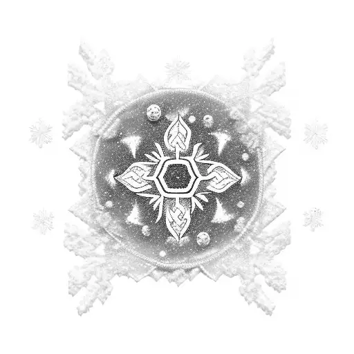 Design a blackwork tattoo of the Inazuma Eleven logo entwined with snowflakes and sparks. tattoo design idea