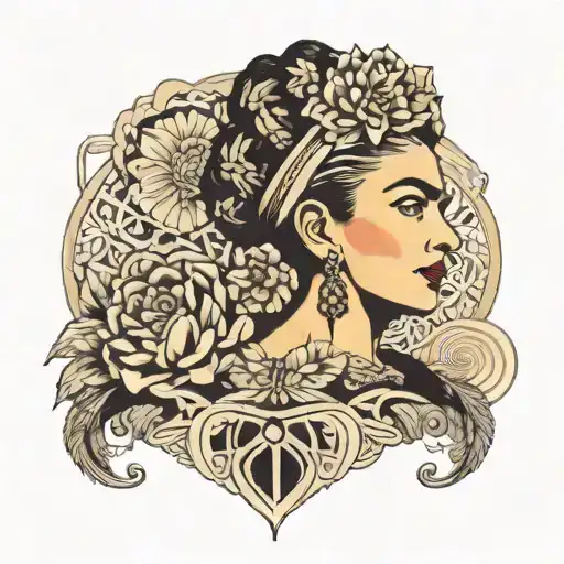 frida kahlo mindfulness golden spiral tattoo design idea