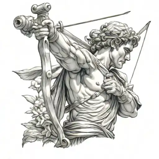 Greek statue archer aiming tattoo design idea