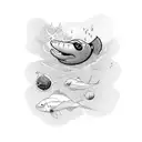 Incorporate imagery from Mac Miller's 'Swimming' album into a water-themed tattoo design tattoo design idea