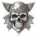 A skull with intricate geometric patterns inspired by heavy metal album art tattoo design idea
