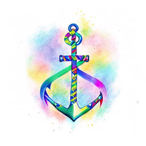 rainbow anchor heart tattoo design idea
