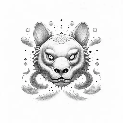 ying e yang fatto da pesci con al centro dello ying e dello yang la parola araba karma  tattoo design idea