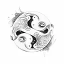 ying e yang fatto da pesci con al centro dello ying e dello yang la parola araba karma  tattoo design idea