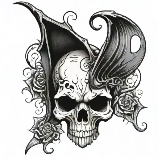 A big gothic bat winged skull inside tattoo design idea