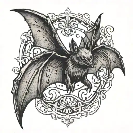 A big gothic bat flying tattoo design idea
