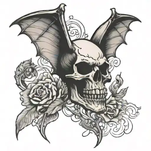 A big gothic bat winged skull tattoo design idea