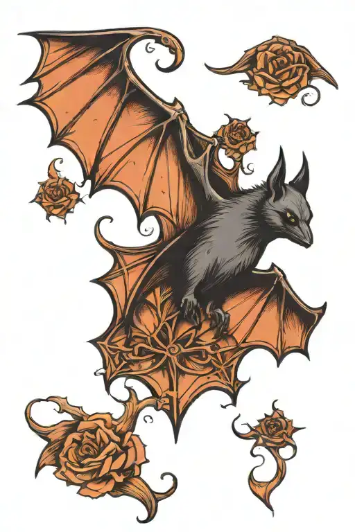 A big gothic bat flying tattoo design idea