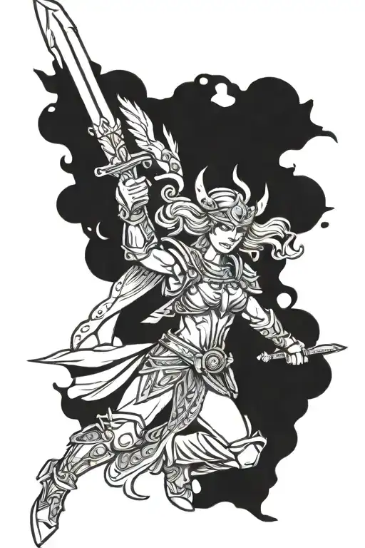 Valkyrie warrior wielding a sword tattoo design idea