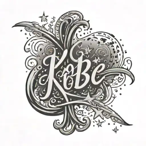 The name "KOBE" in cursive writing with moon and 2 stars  tattoo design idea