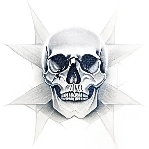 skull with pentagram on forehead and with vampire fangs bite cross painted with a brush tattoo design idea