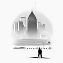 Creator of my own reality, with Houston skyline in background of man standing alone on street, with shadow of man with,  tattoo design idea