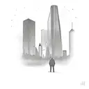 Creator of my own reality, with Houston skyline in background of man standing alone on street, with shadow of man with,  tattoo design idea
