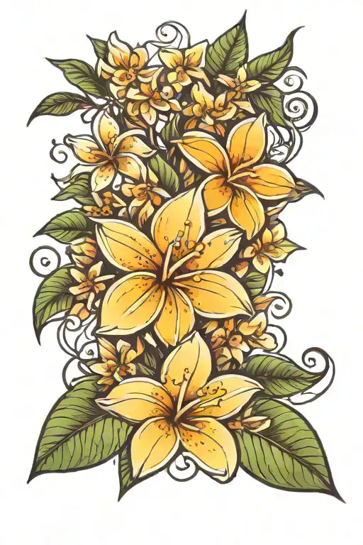 Jasmine and Frangipani flowers tattoo design idea
