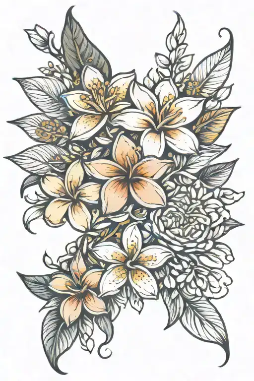Jasmine and Frangipani flower intertwined tattoo design idea