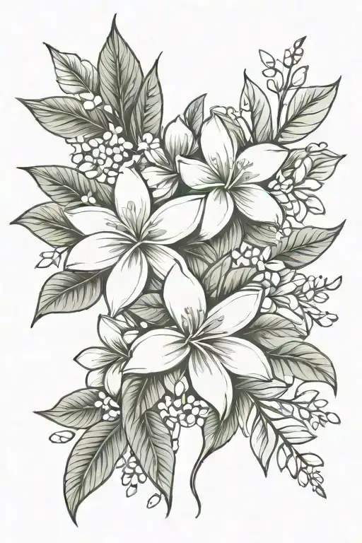 Jasmine and Frangipani flower intertwined vines tattoo design idea