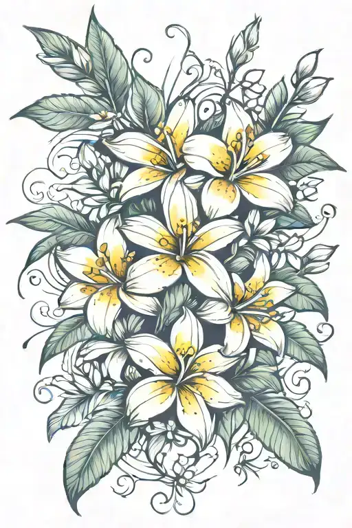 Jasmine and Frangipani flower intertwined vines tattoo design idea