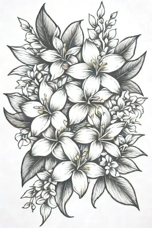 Jasmine and Frangipani flower intertwined tattoo design idea