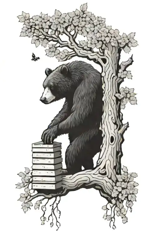 bear climbing tree bee hive tattoo design idea