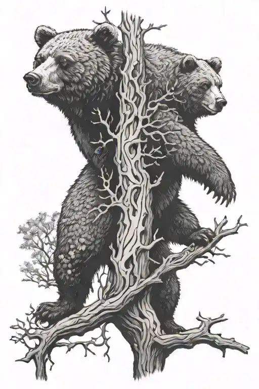 bear climbing tree tattoo design idea