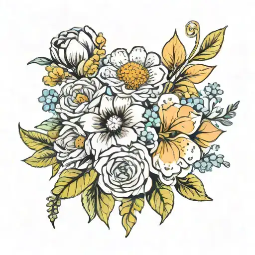 birth flower bouquet January November march birth flower tattoo design idea