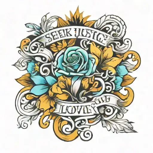 Phrase SEEK JUSTICE, LOVE MERCY, WALK HUMBLY WITH YOUR GOD. - MICAH 6:8 tattoo design idea