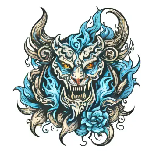 Blue fire tattoo design idea