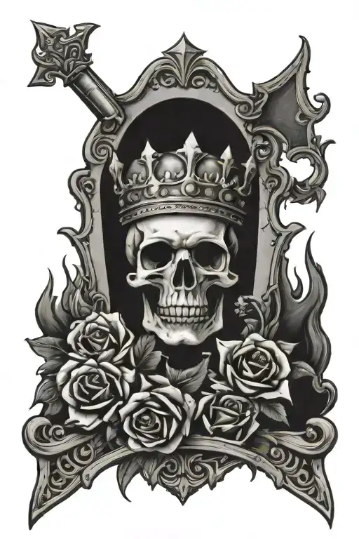 tombstone and crown hanging tattoo design idea
